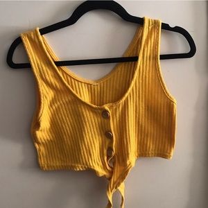 Yellow button up crop top